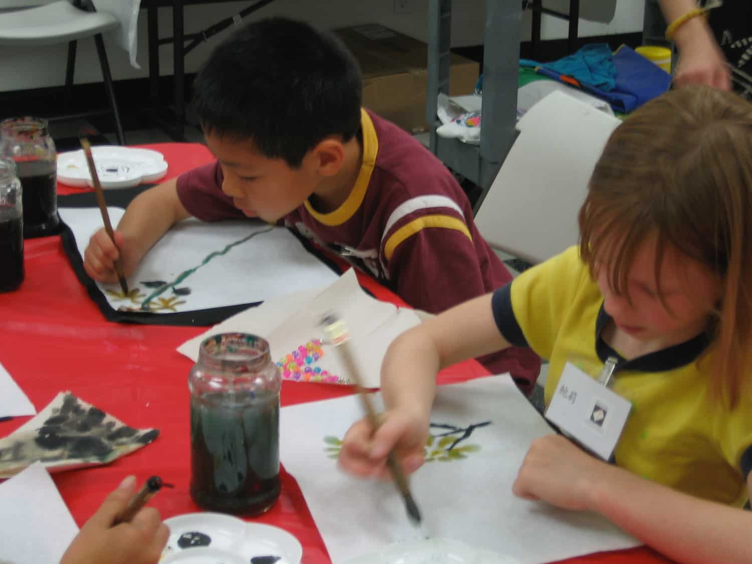 Elementary students developing creativity through hands-on visual arts activities